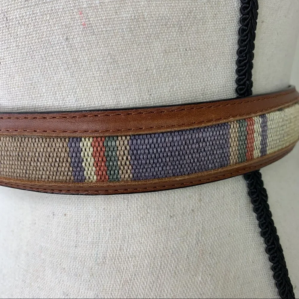 Brown Leather and Western Fabric Belt w/Silver‎
